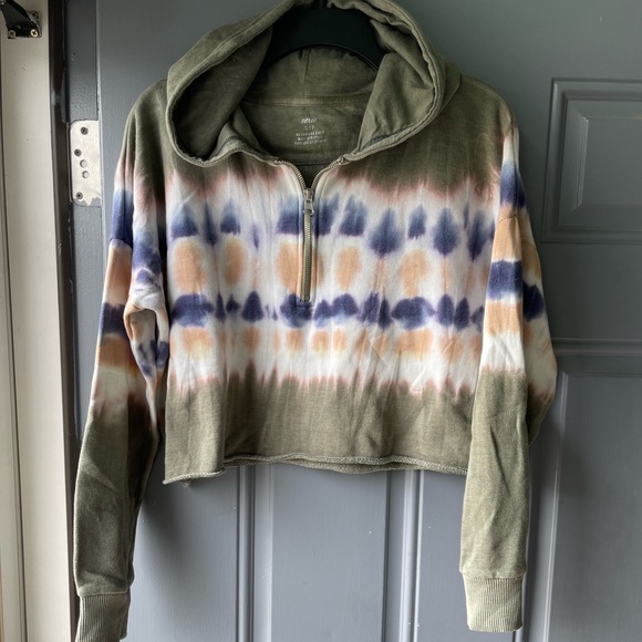 aerie Tops - Aerie Cropped Tie Dye Hoodie sz S Olive green